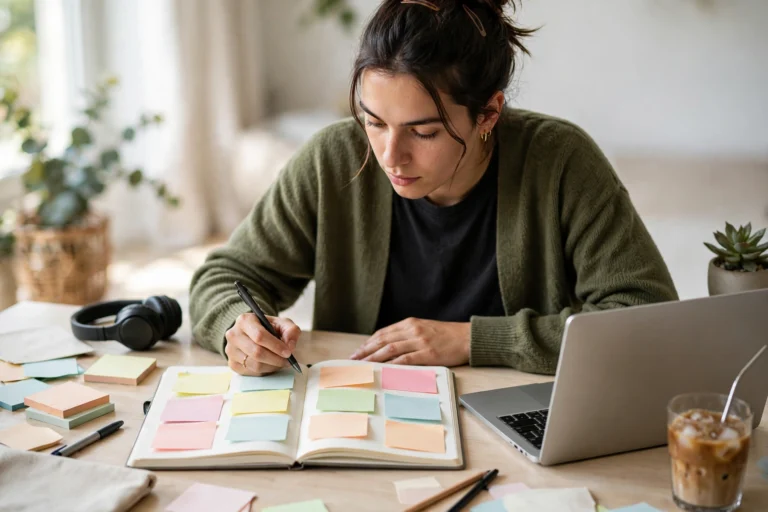 Brainstorming Pinterest niche ideas with sticky notes