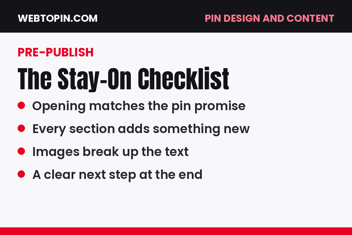 Pre-publish stay-on checklist card